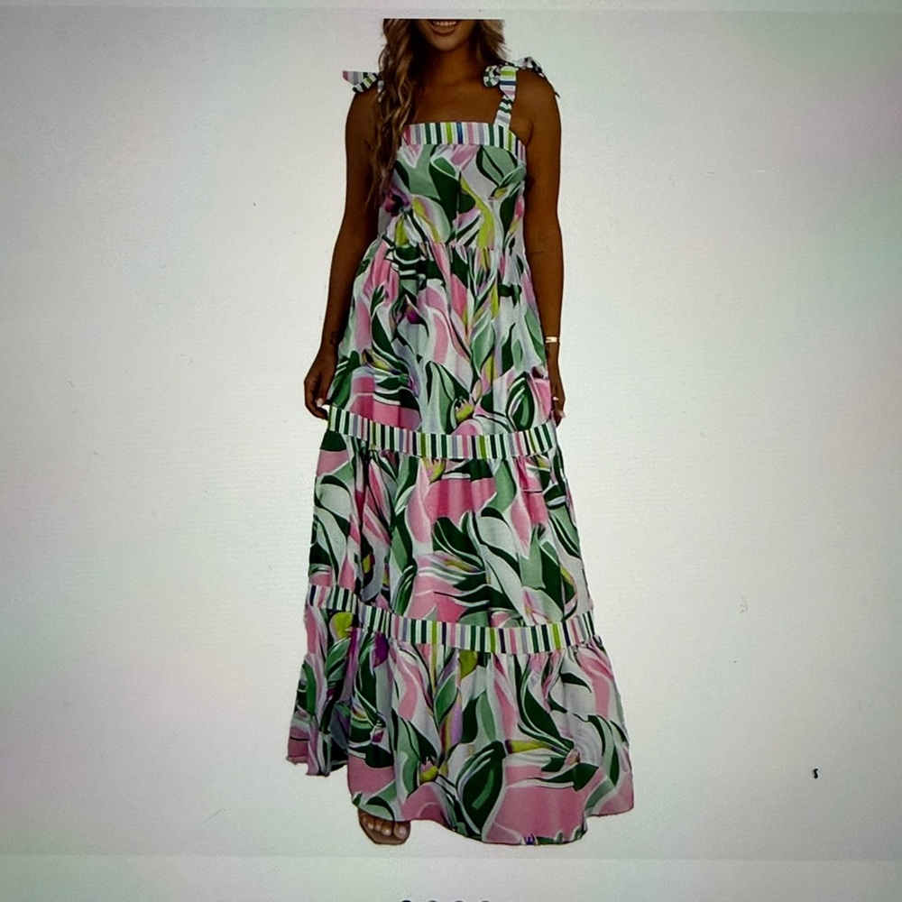 Colorful Maxi Dress in Green Floral